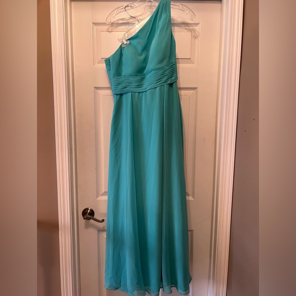 Azazie Aqua One Shoulder Maxi Dress Size C - Custome